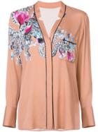 Roberto Cavalli Lace-up V-neck Layered Blouse - Nude & Neutrals