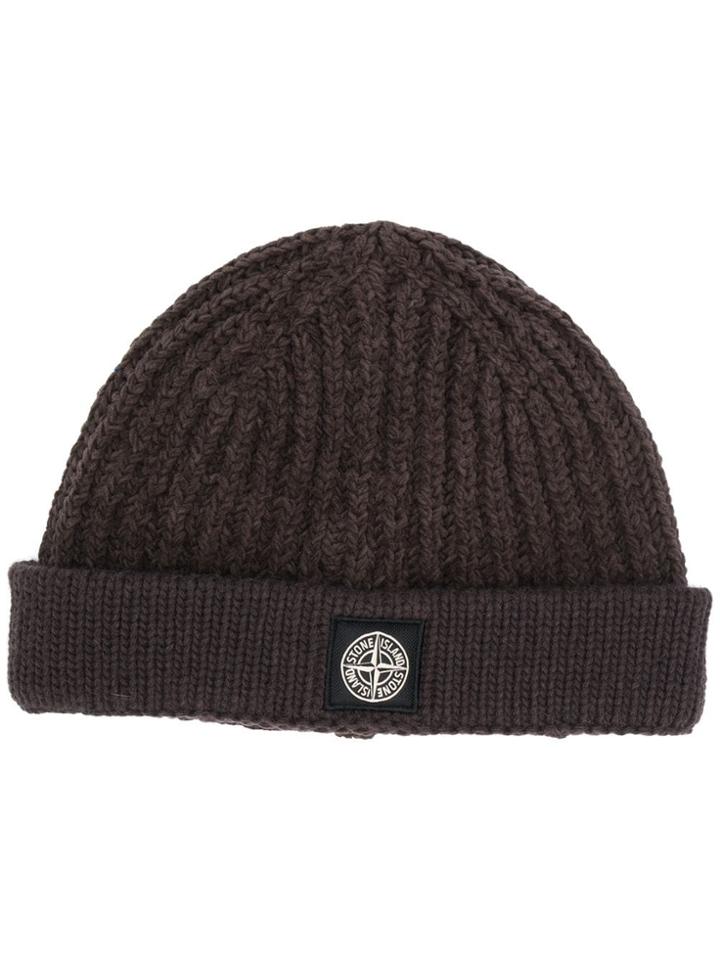 Stone Island Knitted Beanie Hat - Brown
