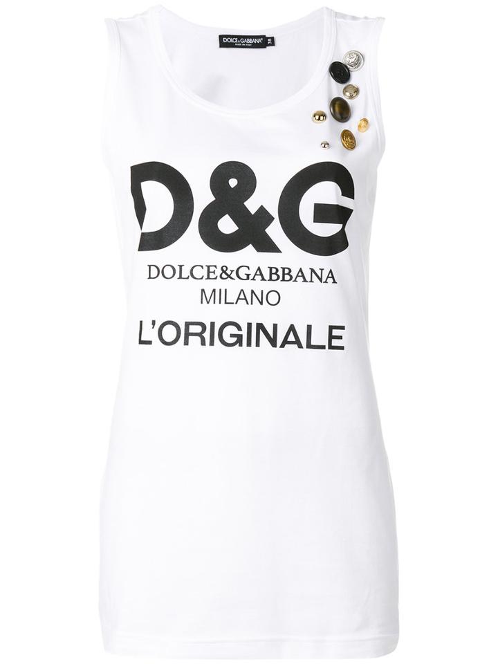 Dolce & Gabbana - Logo Print Tank Top - Women - Cotton - 42, White, Cotton