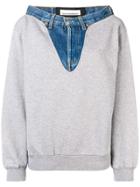 Night Market Denim Detail Patchwork Sweatshirt - Grey