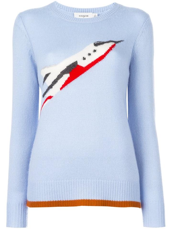 Coach 'intarsia' Jumper, Women's, Size: Medium, Blue, Cashmere