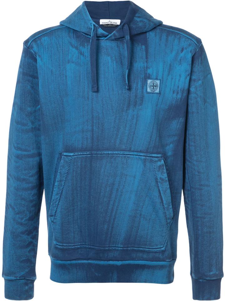 Stone Island Hand Brushed Colour Treatment Hoodie - Blue