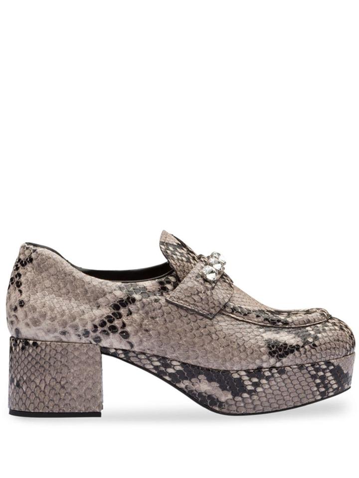 Miu Miu Snake-print Leather Loafers - Grey