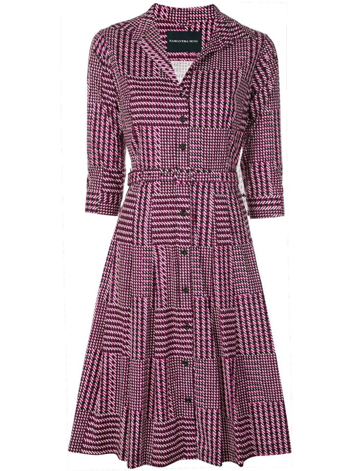 Samantha Sung Houndstooth Print Shirt Dress - Black