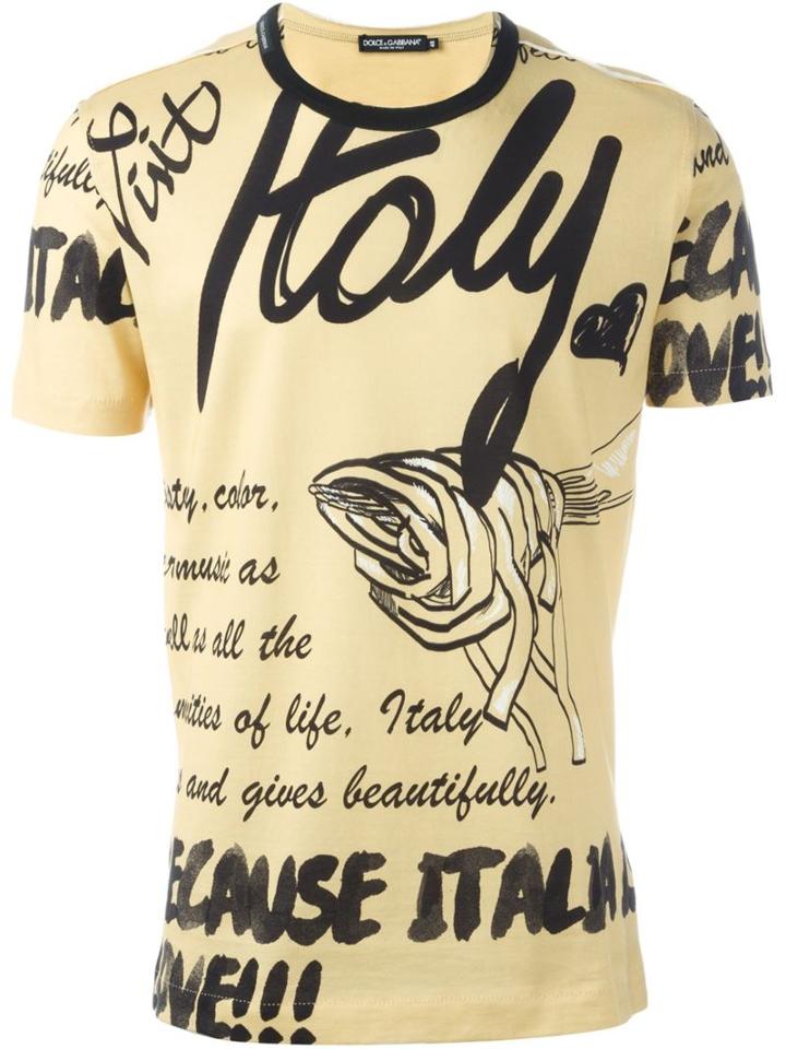 Dolce & Gabbana Pasta Print T-shirt, Men's, Size: 50, Yellow/orange, Cotton