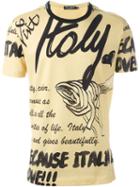 Dolce & Gabbana Pasta Print T-shirt, Men's, Size: 50, Yellow/orange, Cotton