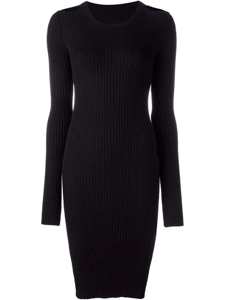 Mm6 Maison Margiela Ribbed Knit Fitted Dress, Women's, Size: S, Black, Polyester/viscose
