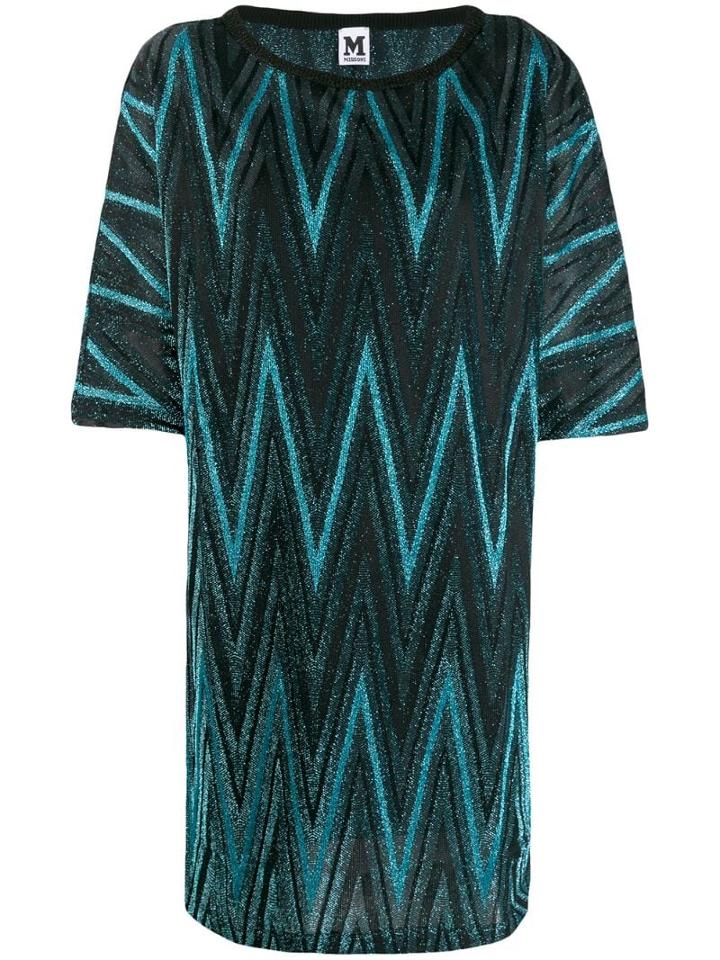 M Missoni Zigzag Metallic Shift Dress - Blue