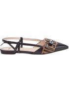 Fendi Logo Sling-back Ballerinas - Black