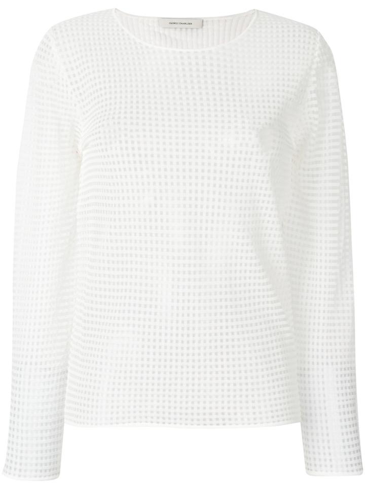 Cédric Charlier Square Stitched Sheer Blouse - White