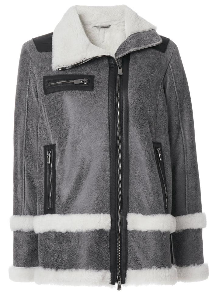 Drome Lamb Fur Trim Zipped Jacket - Grey