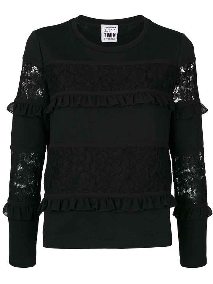 Twin-set - Lace Panel Jumper - Women - Polyamide/polyester - L, Black, Polyamide/polyester