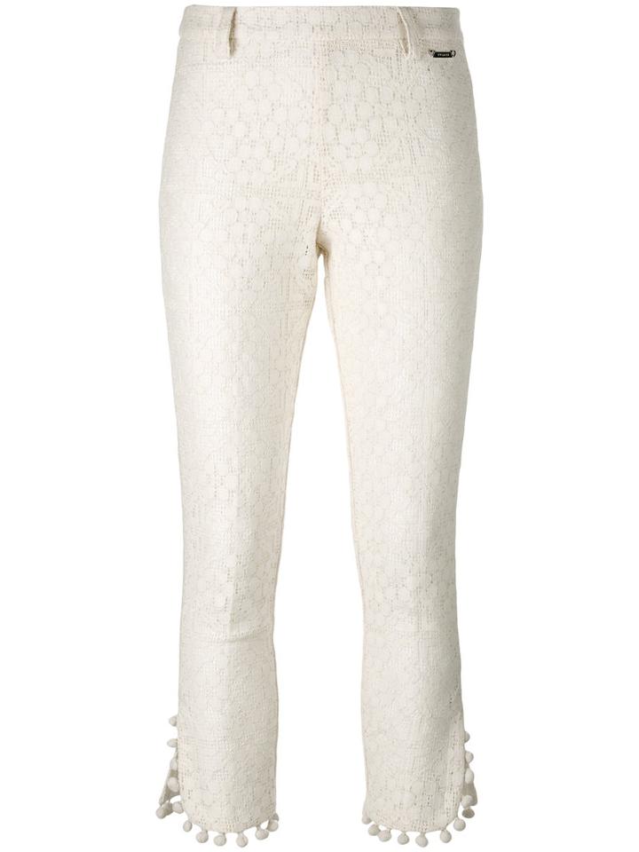 Twin-set - Pom Pom Cropped Trousers - Women - Cotton/polyamide/polyester - 44, Women's, White, Cotton/polyamide/polyester