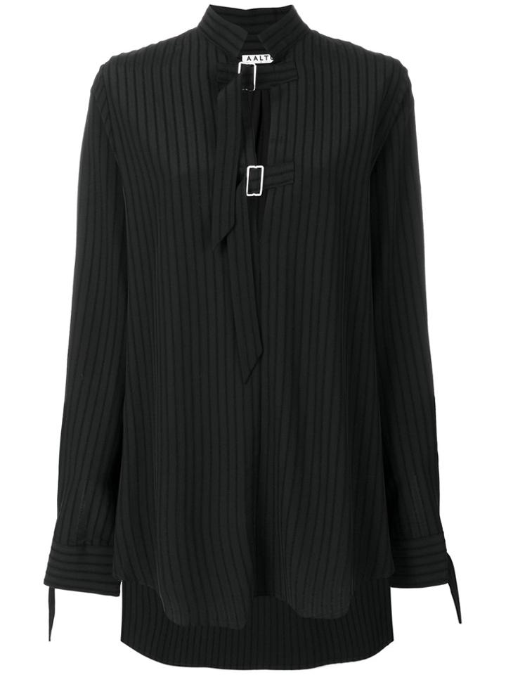 Aalto Oversized Striped Buckle Strap Shirt - Black