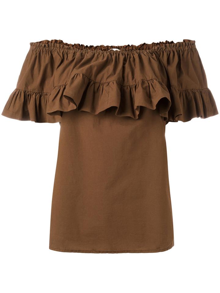 Hache - Gathered Off-shoulder Blouse - Women - Cotton/spandex/elastane - 42, Women's, Brown, Cotton/spandex/elastane
