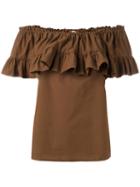 Hache - Gathered Off-shoulder Blouse - Women - Cotton/spandex/elastane - 42, Women's, Brown, Cotton/spandex/elastane