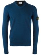 Stone Island V-neck Jumper, Men's, Size: Small, Blue, Wool