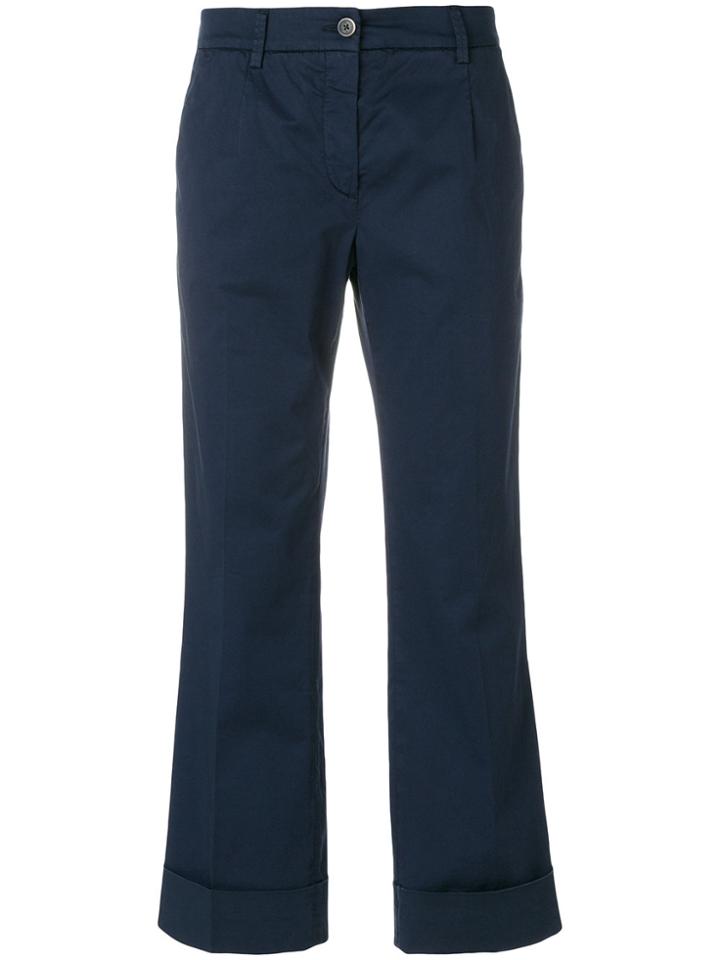 Fay Cropped Turn Up Trousers - Blue