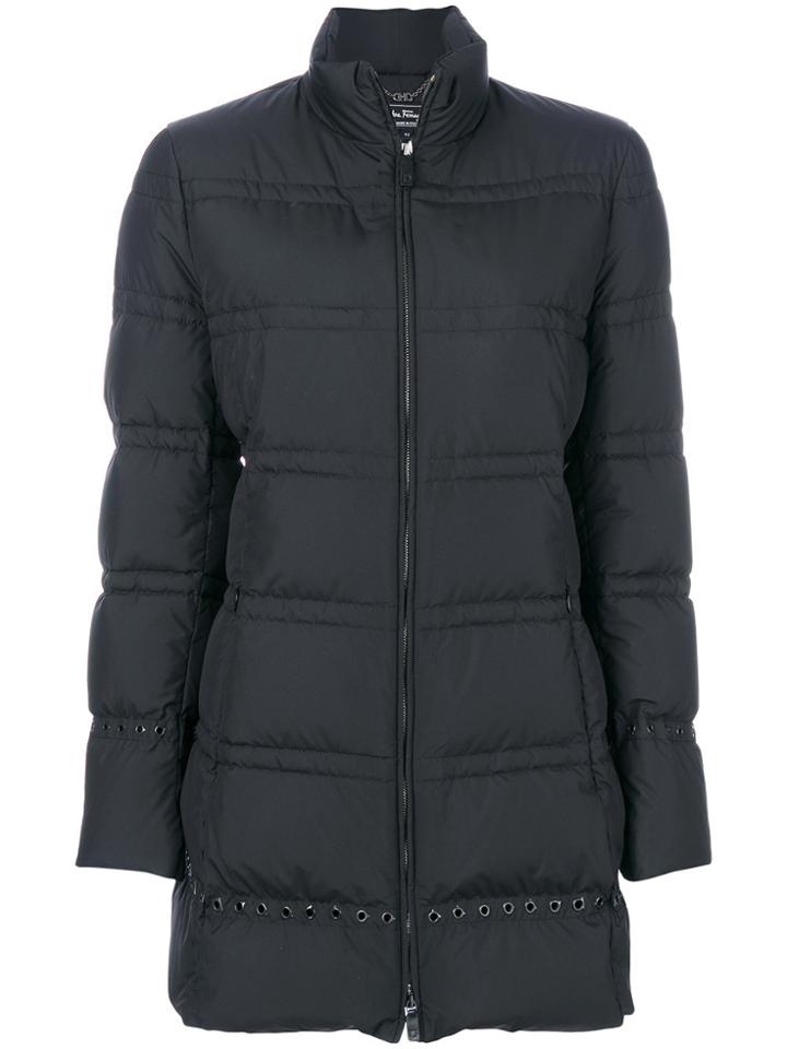 Salvatore Ferragamo Grommet Detail Puffer Jacket - Black