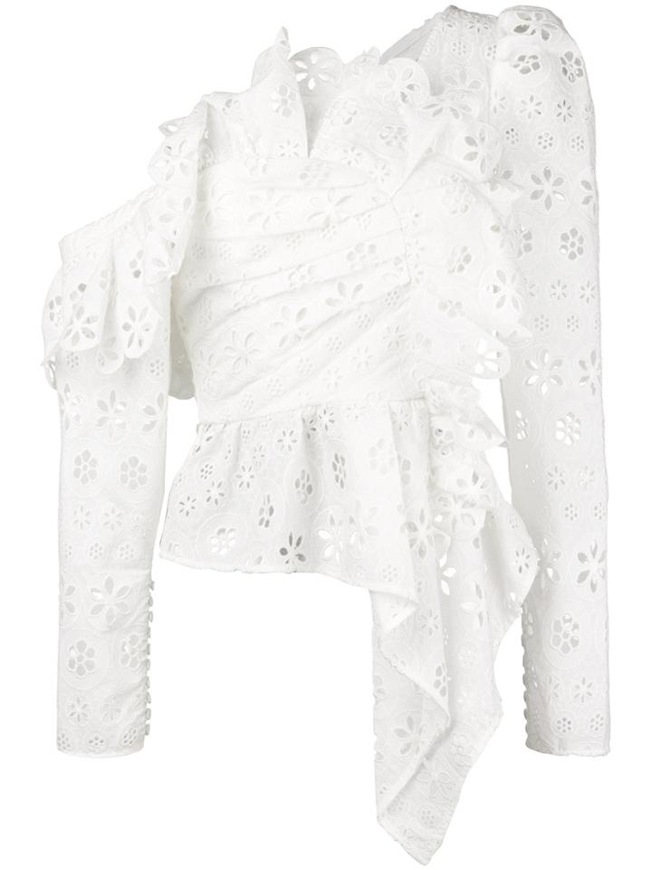 Self-portrait Broderie Anglaise Asymmetric Top - White