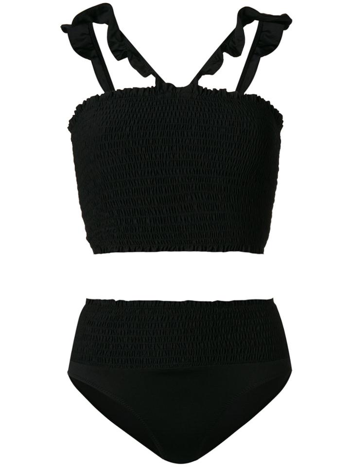 Ganni Ruched And Ruffle Bikini - Black