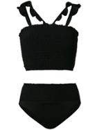 Ganni Ruched And Ruffle Bikini - Black