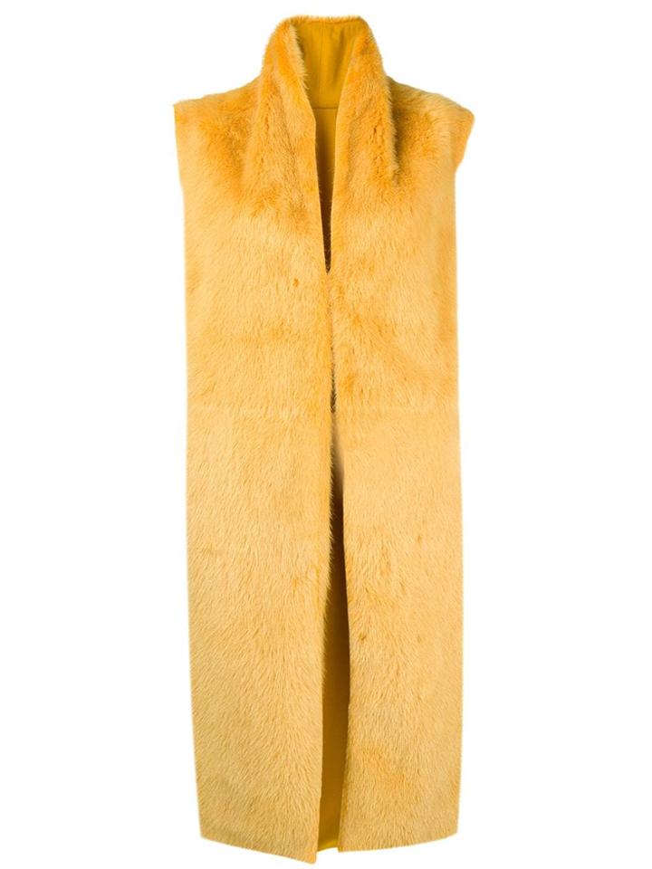 Liska Sleeveless Fur Coat - Yellow