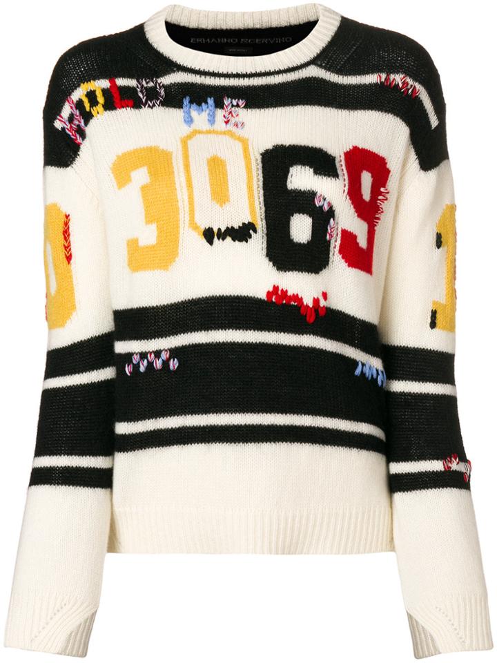 Ermanno Scervino Striped Applique Varsity Jumper - White