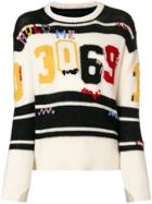 Ermanno Scervino Striped Applique Varsity Jumper - White