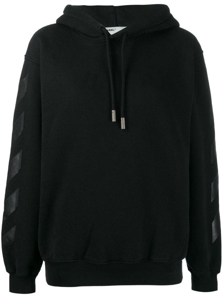 Off-white Long-sleeve Diagonal Stripes Hoodie - Black