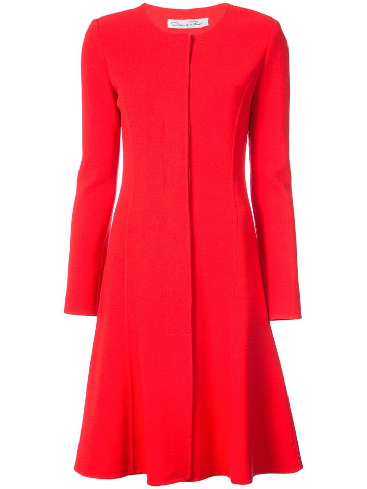 Oscar De La Renta Round Neck Fitted Longsleeved Dress - Red