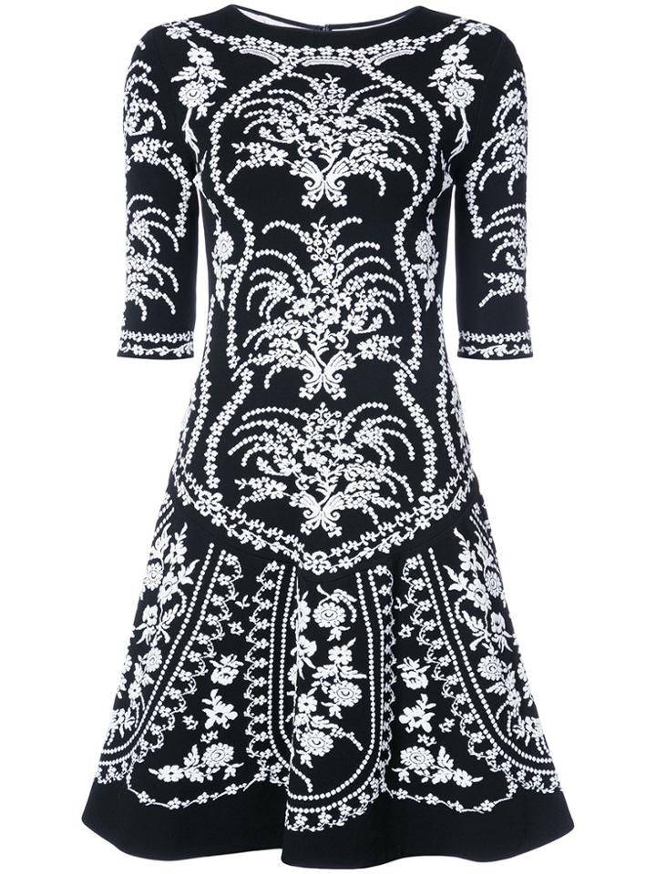 Oscar De La Renta Floral Embroidered Mini Dress - Black