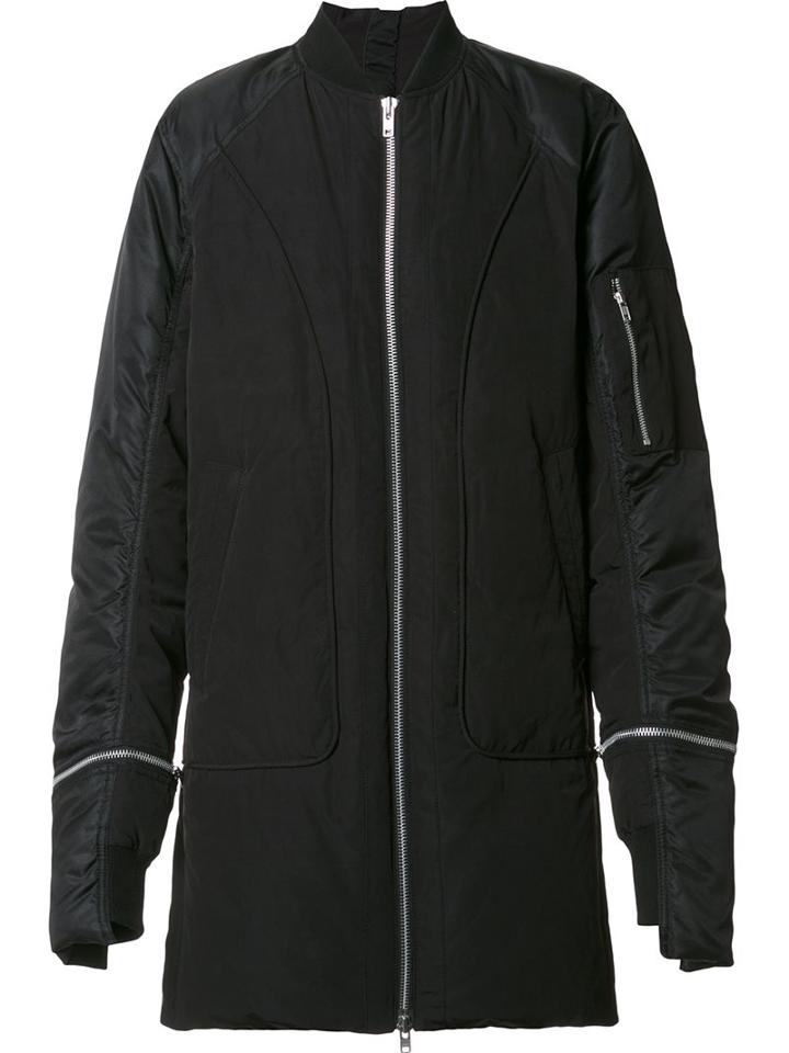 Byungmun Seo Zipped Long Bomber Jacket, Men's, Size: 48, Black, Duck Feathers/polyester/nylon