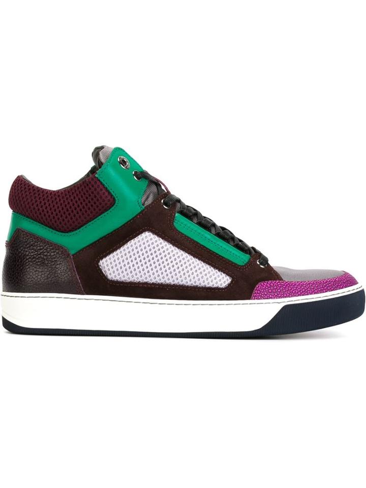 Lanvin Paneled Hi-top Sneakers, Men's, Size: 7, Pink/purple, Leather/rubber/cotton