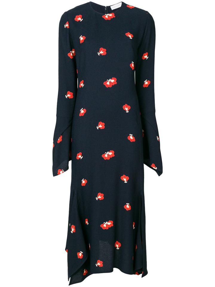 Victoria Beckham Floral Print Flared Sleeves Dress - Blue