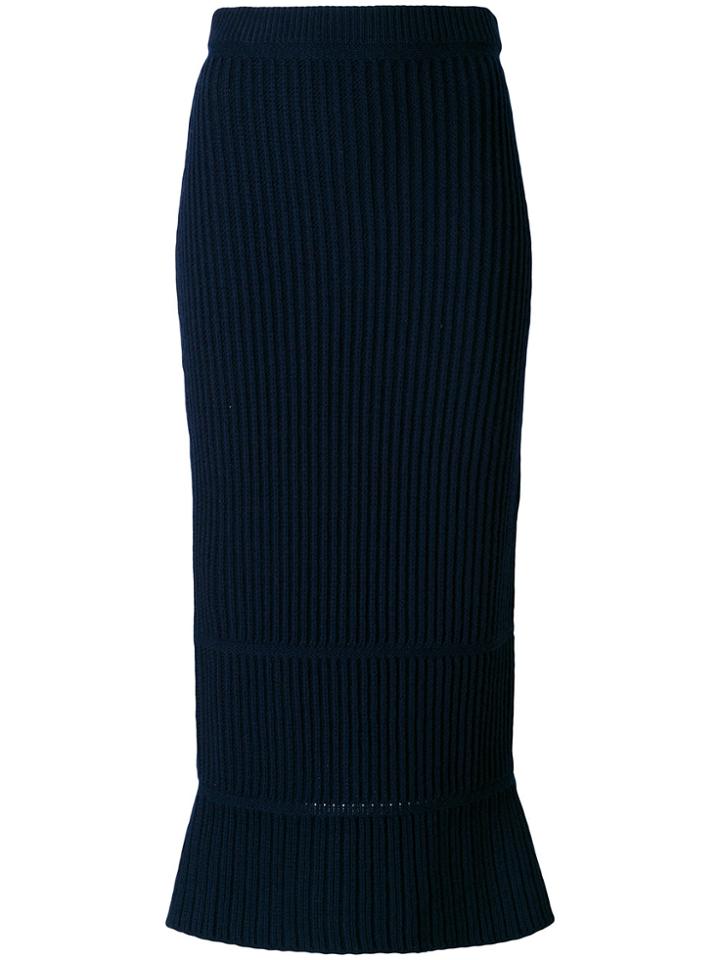 Ports 1961 Ribbed Asymmetric Fitted Skirt - Blue