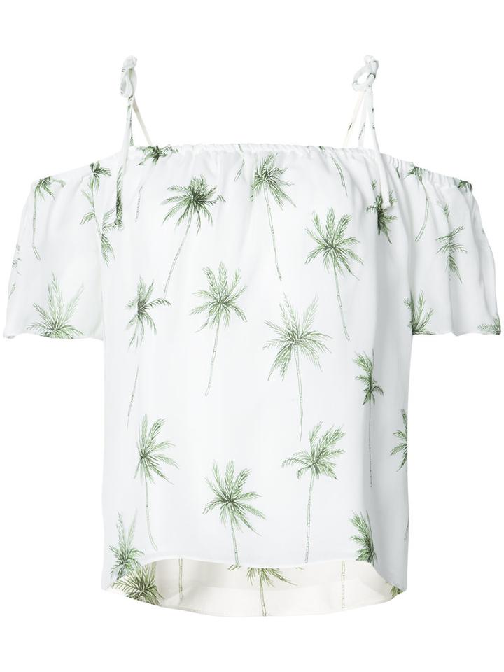 Milly - Palm Print Off-shoulder Top - Women - Silk/polyester - L, White, Silk/polyester