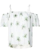Milly - Palm Print Off-shoulder Top - Women - Silk/polyester - L, White, Silk/polyester