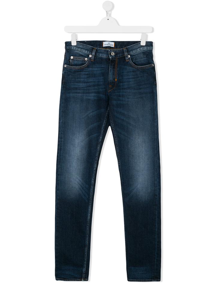 Stone Island Junior Bleach Effect Jeans - Blue