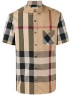Burberry Checked Shortsleeved Shirt, Men's, Size: Xl, Nude/neutrals, Cotton/polyimide/spandex/elastane