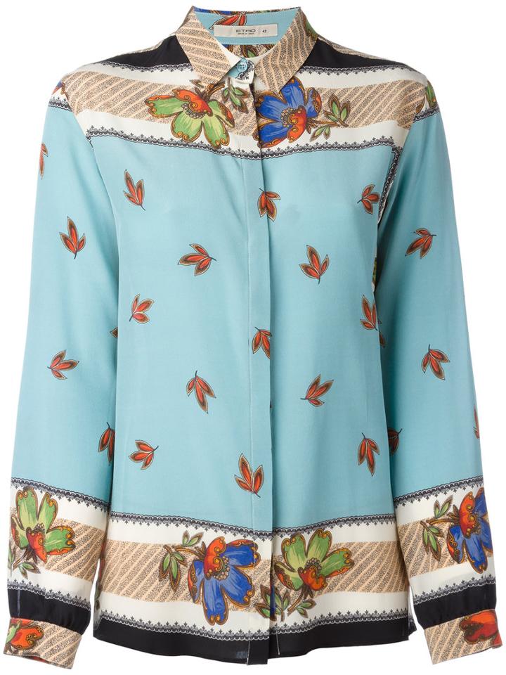 Etro Leaves Print Shirt, Women's, Size: 42, Blue, Silk