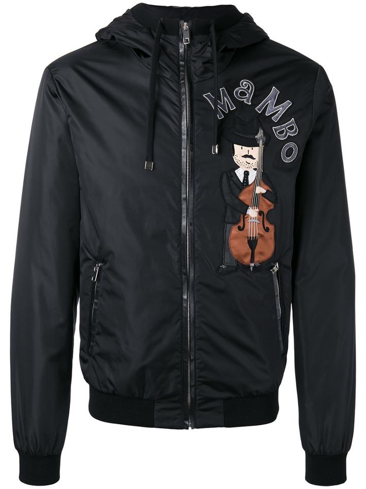 Dolce & Gabbana Violin Print Jacket, Men's, Size: 48, Black, Polyamide/sheep Skin/shearling/spandex/elastane