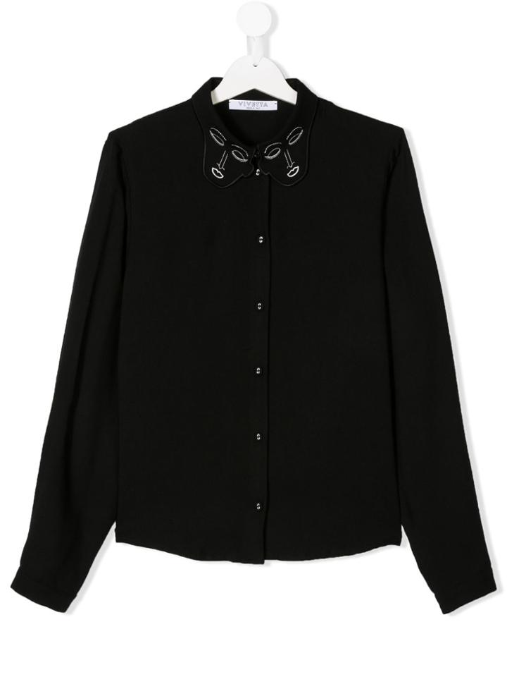 Vivetta Kids Teen Embroidered Face Collar Shirt - Black