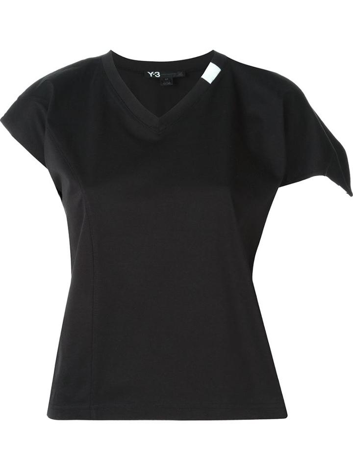 Y-3 Asymmetric Sleeves T-shirt, Women's, Size: L, Black, Cotton