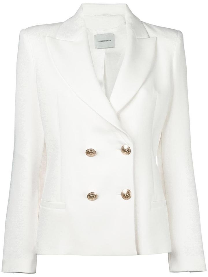 Pierre Balmain Double Breasted Blazer, Women's, Size: 42, White, Polyamide/viscose/spandex/elastane