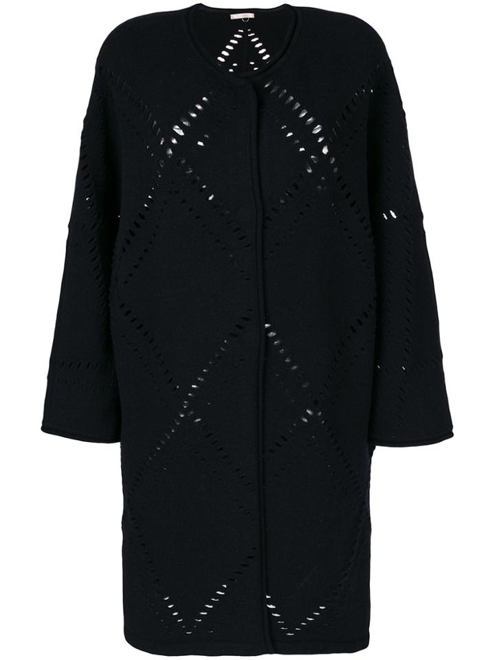 Mantu Perforated Knitted Cardi-coat - Black