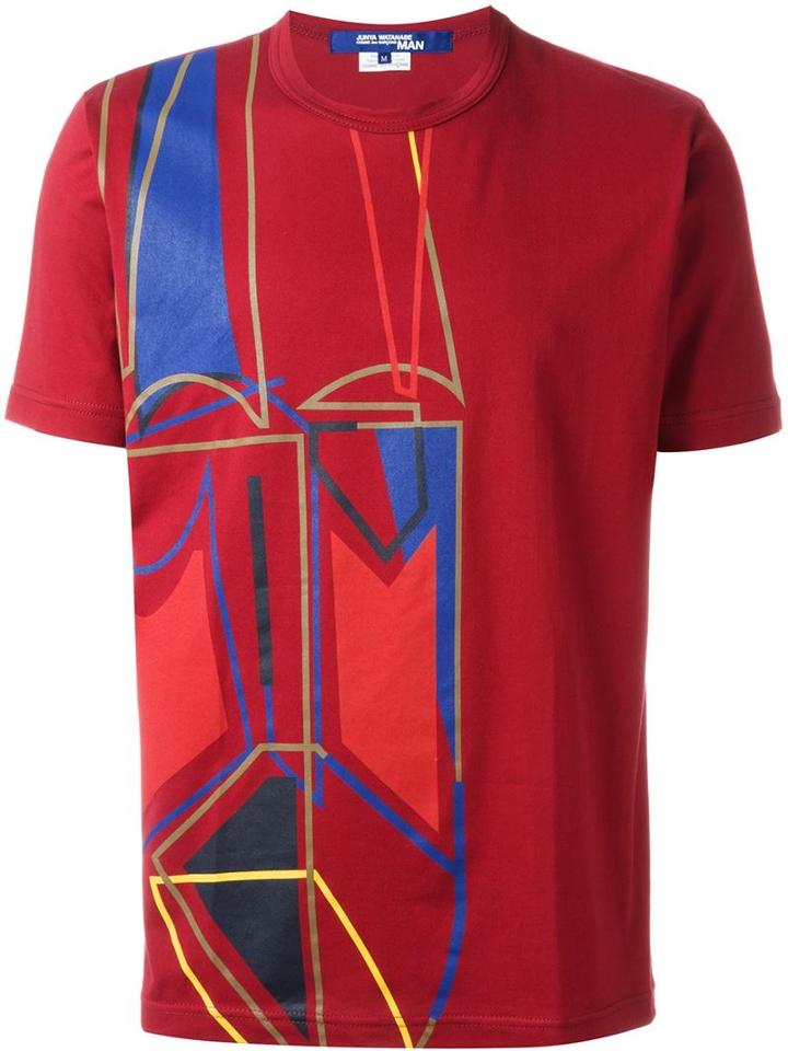 Junya Watanabe Comme Des Garçons Man Abstract Print T-shirt, Men's, Size: L, Red, Cotton