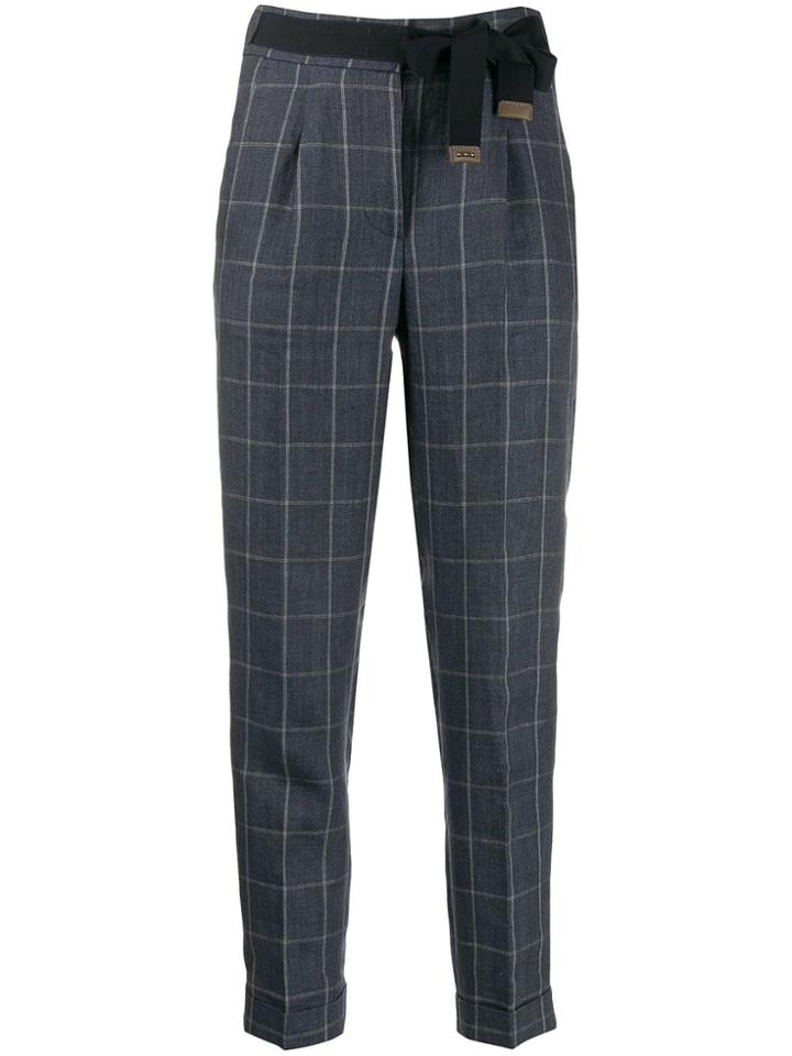 Peserico Check Slim Trousers - Blue