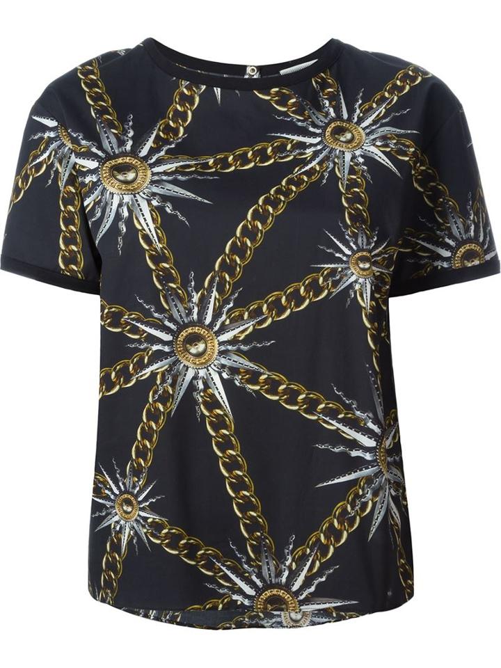 Fausto Puglisi Sun And Chain Print T-shirt, Women's, Size: 40, Black, Cotton/spandex/elastane