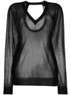 Christian Wijnants - Sheer V-neck Sweater - Women - Polyester/viscose - S, Women's, Black, Polyester/viscose
